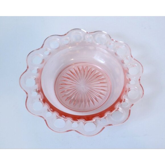 2 Pink Depression Glass Open Lace Old Colony Divided Plate & Cereal Bowl Anchor - Picture 2 of 5